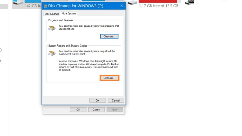 disk cleanup more options